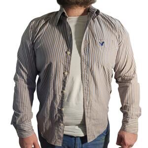 American Eagle Men's Striped Button Down Shirt Sz Medium Cotton Logo Collegiate